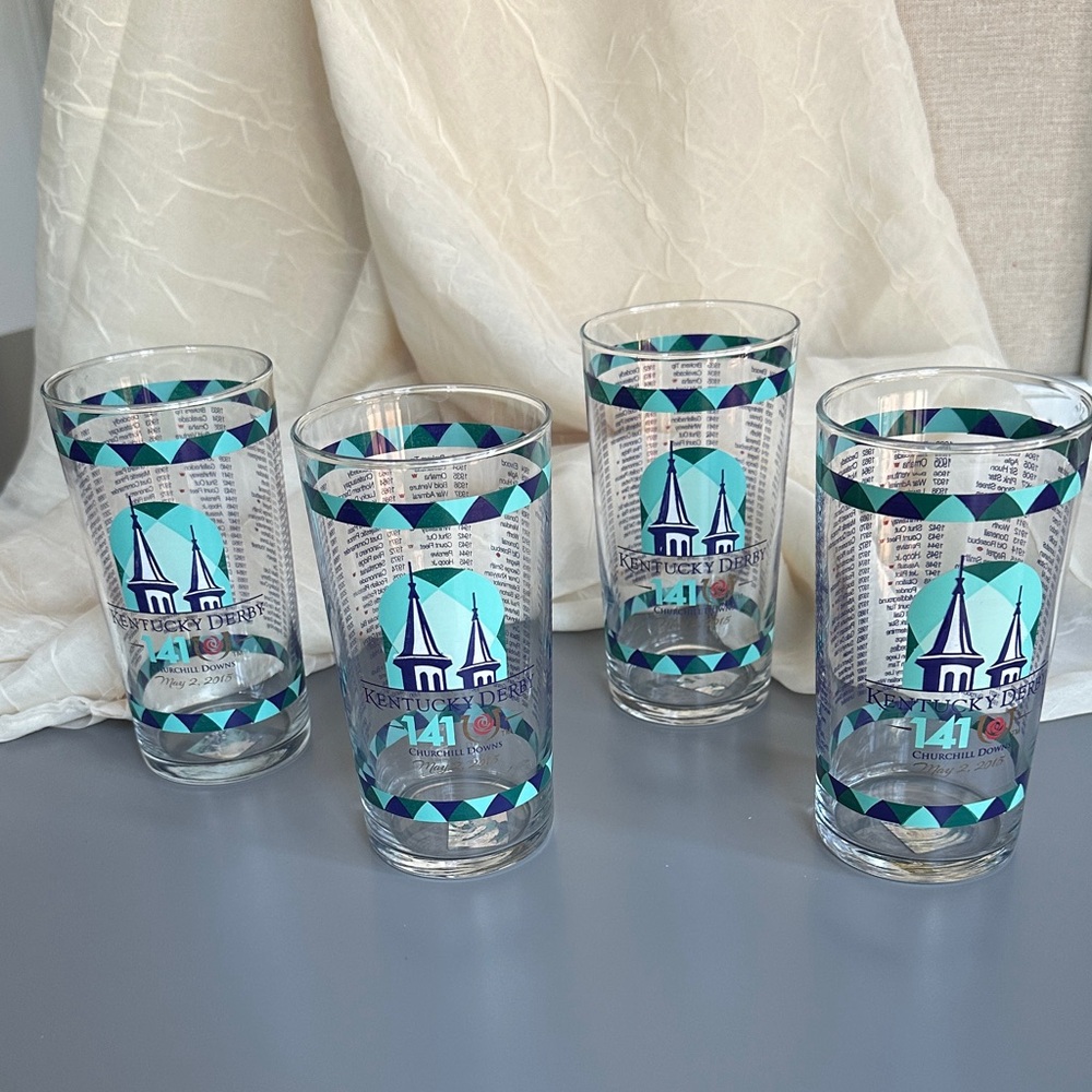 Kentucky Derby 141 Commemorative Highball Glasses - Teal & Navy Set of 4
